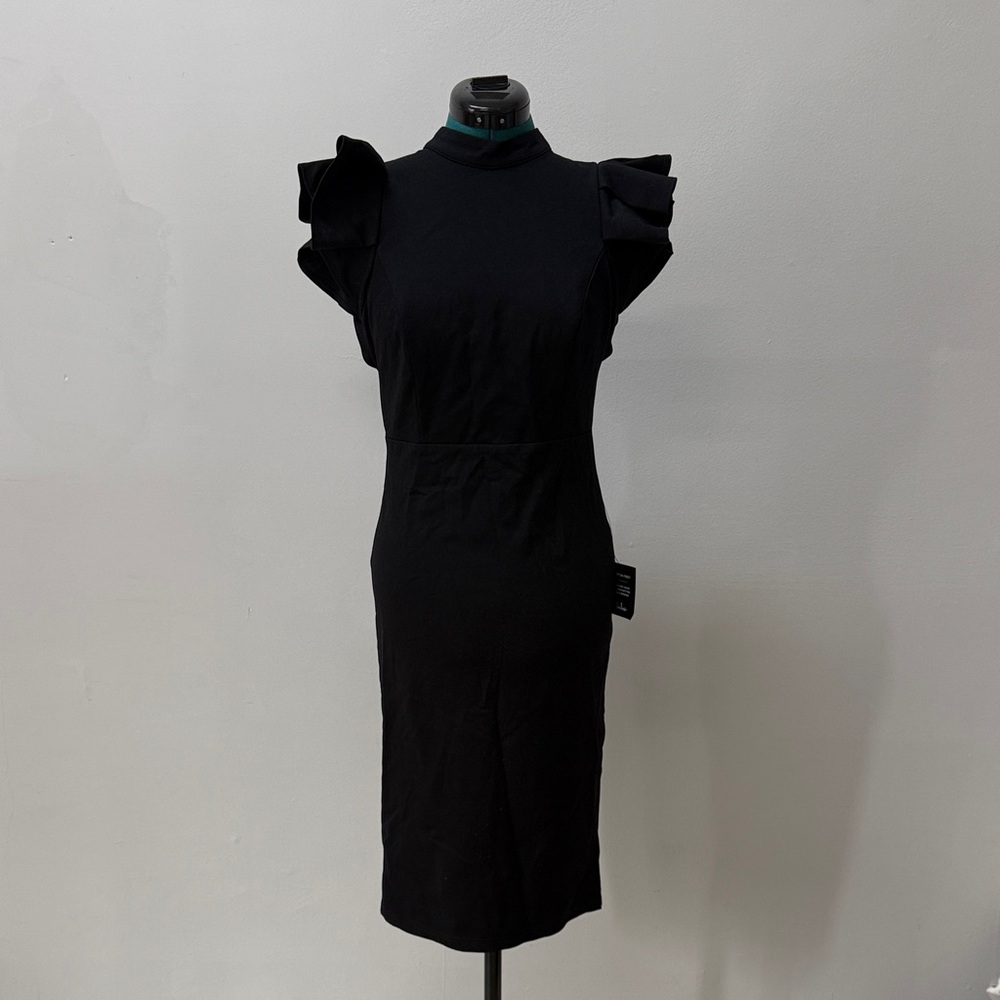Lulu's Black Midi Dress with Ruffle Sleeves